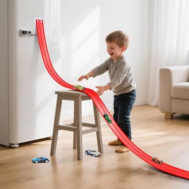 KETIEE Flex Tracks 16Ft for Kids: Flexible Race Car Ramp Track with 4 Small Racecars and 8 Suction Cups Compatible with Hot Wheels and Diecast 1/64th Cars, Rolls Up Portable Racetrack for Ages 3 & Up - Image 9