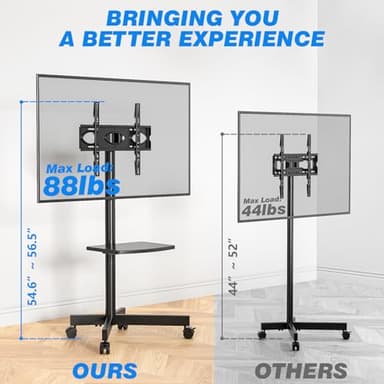 Rfiver Mobile TV Stand for 23-60 Inch LCD LED Flat/Curved Panel Screen TVs up to 88 lbs, Rolling TV Stand with Adjustable Shelf & Tilt, Portable Floor Stand on Wheels for Bedroom, Living Room, Office - Image 2