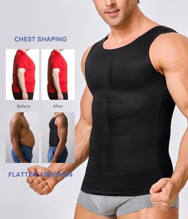 Mens Compression Shirt Slimming Body Shaper Vest Workout Tank Tops Abs Abdomen Undershirts(Black, L) - Image 5