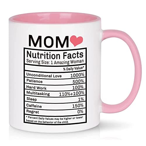 WENSSY Mom Nutrition Facts Mug - Birthday and Mother's Day Gift from Daughter or Son - 11 Ounce With Gift Box Pink - Image 1