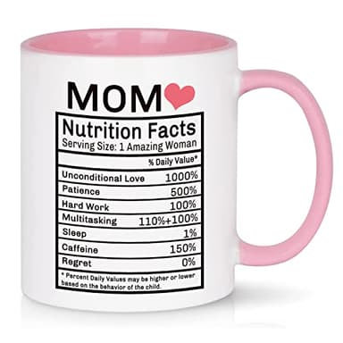 WENSSY Mom Nutrition Facts Mug - Birthday and Mother's Day Gift from Daughter or Son - 11 Ounce With Gift Box Pink - Image 1