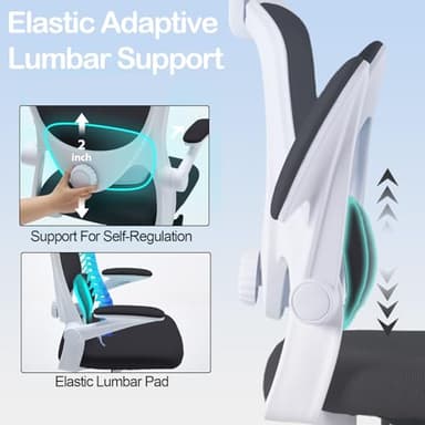 Estevo Ergonomic Office Chair with Tilt-Lock, Home Office Desk Chair with Auto Lumbar Support, High Back Mesh Desk Chair with Adjustable Headrest, Swivel Task Chair or Study Bedroom,Black and White - Image 5