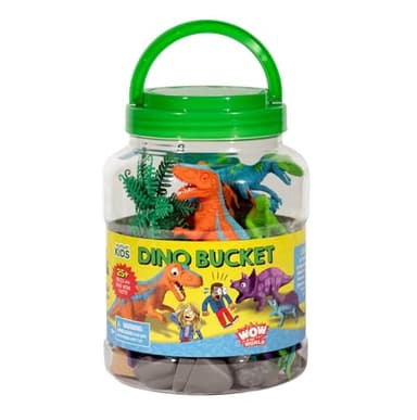 Wow in The World Bucket of Dinosaurs | Kids Play Dinosaurs | Learning Through Play | Includes 25+ Pieces: 11 Dinos, Trees, Rocks, Plants, Volcano, and 3 Wow Dinosaur Fun Fact Cards - Image 2