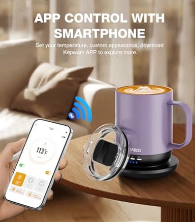 Kepwam Self Heating Coffee Mug 16oz - Fast Heating & Ultra Long-Lasting Battery Life, Heated Coffee Mug Up to 149℉ - Touch & App Controlled Coffee Mug, Birthday Gifts for Women and Men - Image 4