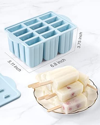 Popsicles Molds, MEETRUE 12 Pieces Silicone Popsicle Molds Easy-Release BPA-free Popsicle Maker Molds Ice Pop Molds Homemade Popsicle Ice Pop Maker with 50PCS Popsicle Sticks+Cleaning Brush - Image 2