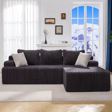 Hobestluk 96” Modular Sectional Sofa Couches L-Shape Couch 3 Seat Modular Sofa Memory Foam Sectional Couches for Living Room, Cloud Couch with Oversized Chaise (Grey, Stripe (Right Facing Chaise)) - Image 1