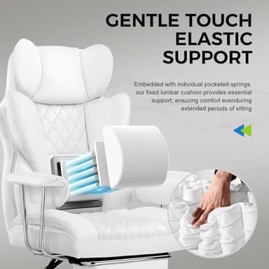 GTRACING Gaming Chair,Office Chair with Pocket Spring Lumbar Support, Ergonomic Comfortable Wide Office Desk Computer Chair with Outward Fixed Soft Armrests and Footrest,(PU Leather, White) - Image 4