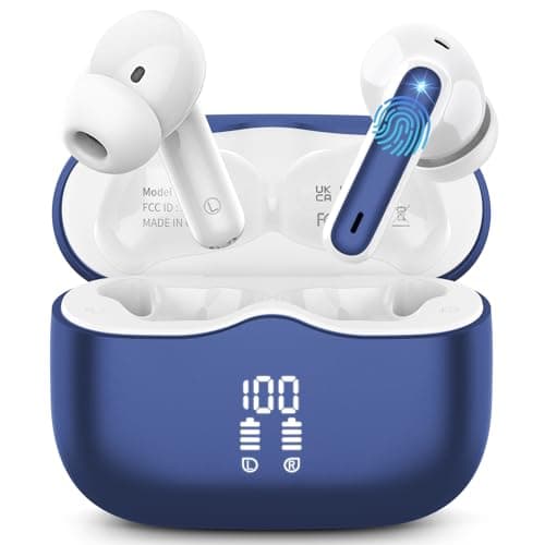 Wireless Earbuds, Bluetooth 5.4 Headphones in Ear with HiFi Stereo Deep Bass, 4 ENC Noise Cancelling Mic Wireless Earphones 40H, in-Ear Earbud Bluetooth Dual LED Display IP7 Waterproof, Dark Blue - Image 1