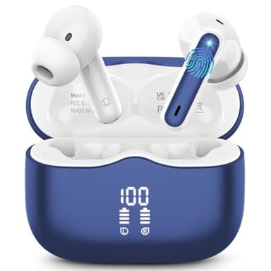 Wireless Earbuds, Bluetooth 5.4 Headphones in Ear with HiFi Stereo Deep Bass, 4 ENC Noise Cancelling Mic Wireless Earphones 40H, in-Ear Earbud Bluetooth Dual LED Display IP7 Waterproof, Dark Blue - Image 1