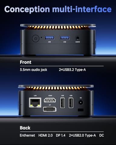 KAMRUI Essenx E1 Mini PC, Small Computer Twin Lake- N150 up to 3.6 GHz(Upgraded N100), Mini Desktop Computer 8GB DDR4 256GB SSD, 2.4G/ 5.0G WiFi, BT, 4K for Business, Home, Office Family-NAS - Image 4