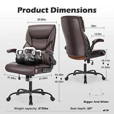 Executive Office Chair – Ergonomic Adjustable Computer Desk Chairs with High Back Flip-up Armrests, Swivel Task Chair with Lumbar Support, Bonded Leather - Image 3