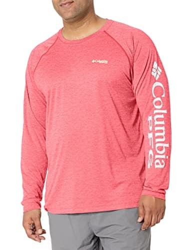 Columbia Men’s PFG Terminal Tackle Heather Long Sleeve Shirt, Sun Protection, Red Spark Heather/White Logo,Medium - Image 1