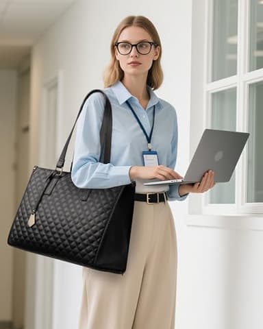 LOVEVOOK Lunch Tote Bag for Women, 15.6 Inch Laptop Bag with Insulated Lunch Compartment, Quilted Large Capacity Computer Handbag with Purse for Business, Work, Nurse, Office, Collage, Casual, Black - Image 2