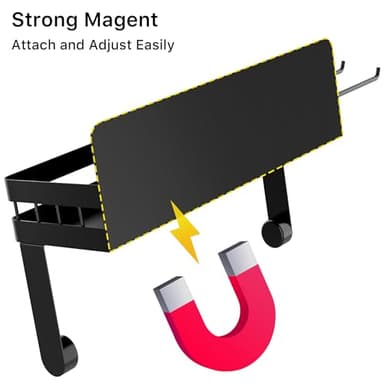 ZUNTO Magnetic Paper Towel Holder for Fridge, Black Kitchen Organizer with Towel Roll Holder, Spice Shelf and 2 Hanging Racks(No Drilling) - Image 2