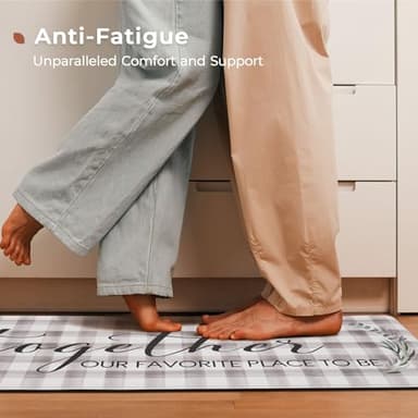 FRESHMINT Kitchen Mats Sets 2 Piece Cushioned Anti-Fatigue Comfort Mat for Home & Office Ergonomically Engineered Memory Foam Kitchen Rug Waterproof Non-Skid, 30" by 17" + 47" by 17", Check Sweet Home - Image 3
