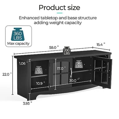 LINSY HOME Farmhouse TV Stand for 65 Inch TV, Wood Entertainment Center with Glass Door Storage Cabinet & Adjustable Shelves, Sturdy TV Console Table for Living Room Bedroom, Black - Image 6