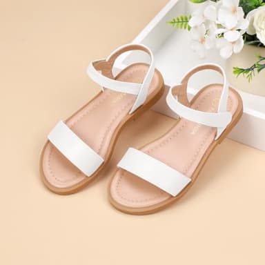 PANDANINJIA Gina White Girls Sandals Open Toe Summer Flats Dress Sandals Shoes Toddler/Little Kid/Big Kid (White Pu, 4 M US Big Kid) - Image 5