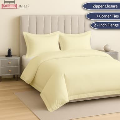 eBeddy Linens Duvet Cover Set Full Size 80x90 Inch 100% Cotton Soft and Breathable 3 Pieces (1 Duvet Cover & 2 Pillow Shams) Premium Bedding Collection Zipper Closure & Corner Ties, Ivory Solid - Image 2