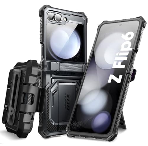 i-Blason for Samsung Galaxy Z Flip 7 FE Case, Z Flip6 Case with Stand, [Built-in Screen Protector] [Hinge Protection] [Belt-Clip], Military Phone Case for Samsung Z Flip 7 FE/6/5, Armorbox, Black - Image 1
