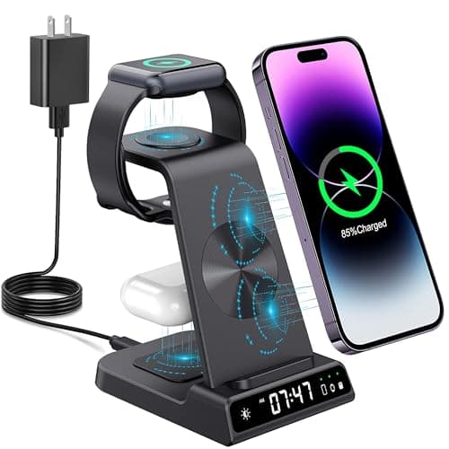 Wireless Charging Station, YiJYi 3 in 1 Watch Charger Stand with Digital Clock Suitable for iWatch SE/6/5/4/3/2/1,AirPods Pro, for iPhone 16/15/14/13/12/11 Pro Max/XS/XR/X/8/Samsung S23/S22/S21 - Image 1