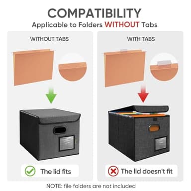 BALEINE File Organizer Box with Lid, Collapsible File Folder Organizer with Plastic Slide, Hanging File Folder Box for Office Document Storage (1 Pack, Black) - Image 5