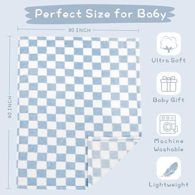 Yurhap Checkered Baby Blanket Fleece Baby Blankets for Boys, Ultra Soft Cozy Fluffy Infant Toddler Newborn Receiving Blankets for Crib Stroller, 30''x40'', Blue - Image 8