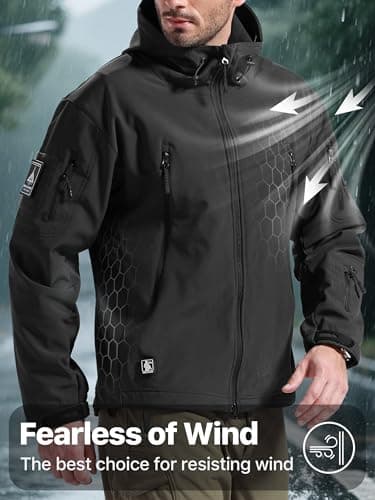 FREE SOLDIER Men's Outdoor Waterproof Soft Shell Hooded Military Tactical Rain Jacket (Black, L) - Image 4