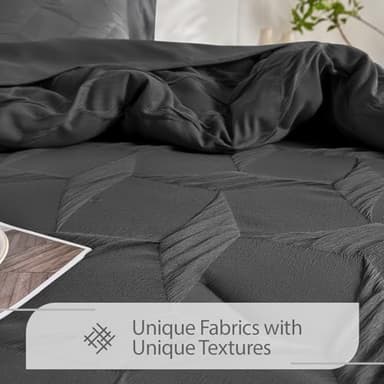 Swandream Queen Bedding Comforter Set- Luxury Spandex Jacquard 7 Pieces Bed in a Bag, Lightweight Comforter with 1 Fitted Sheet, 1 Flat Sheet, 2 Pillowshams & 2 Pillowcases, Dark Grey - Image 4