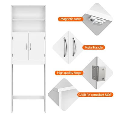Yaheetech Over The Toilet Storage, Taller Bathroom Organizer Space-Saving Storage Cabinet with Adjustable Shelves and Double Doors, 77 in H, White - Image 6