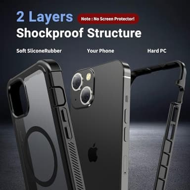 jaroco Magnetic for iPhone 14 Case, [Compatible with MagSafe][Military Grade Drop Protection][Heavy Duty Protection][Non-Slip][Shockproof] 2-Layer Durable Bumper Phone Case 6.1''-Black - Image 2