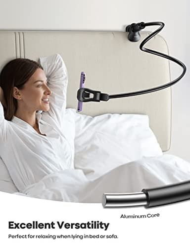 Lamicall Gooseneck Phone Holder for Bed - [Upgraded Stable Clip] for Desk, Headboard, Bed, Bedside, Table, Flexible Gooseneck Long Arm Stand, Overhead Cell Phone Clamp Mount, for All 4-7” Devices - Image 4