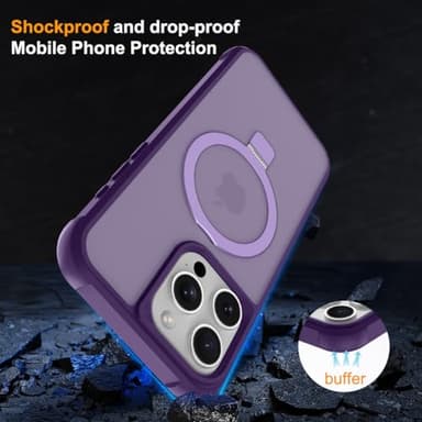 CHAOFEnG Magnetic Compatible with iPhone 16 Pro Case with Stand [Military Grade Drop Tested][Compatible with Magnet] Ring Translucent Slim Hard Back Soft Edge, Purple - Image 2