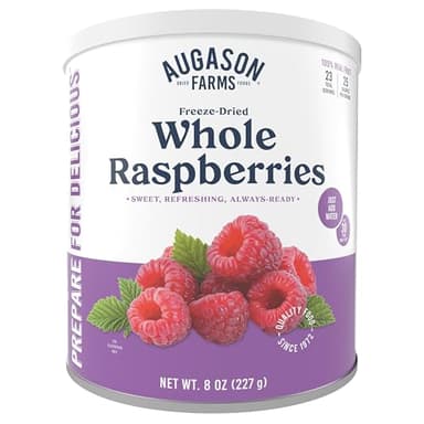 Augason Farms Freeze Dried Whole Raspberries Can, Emergency Food Supply, Everyday Meals, 23 Servings - Image 1
