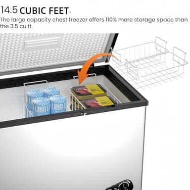 Large Commercial Chest Freezer 14.5 Cu Ft Deep Freezer with 2 Removable Basket and Adjustable Thermostat - Energy Saving Quiet for Home, Supermarkets, and Garages with Glass - Image 3