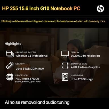 HP 255 G10 Laptop for Home or Work, 16GB RAM, 1TB SSD, 15.6" Full HD, Ryzen 3 7330U (Beat Intel i5-1135G7), HDMI, USB-C, Windows 11 Pro, Business and Fun Ready - Image 2