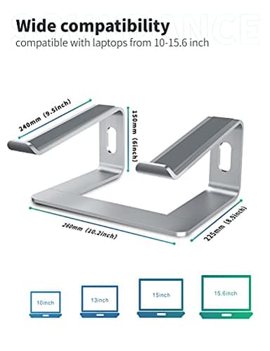 SOUNDANCE Laptop Stand, Aluminum Computer Riser, Ergonomic Laptops Elevator for Desk, Metal Holder Compatible with 10 to 15.6 Inches Notebook Computer, Silver - Image 2