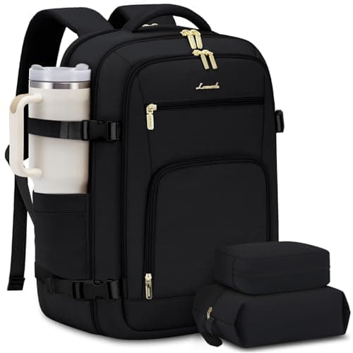 LOVEVOOK Carry On Travel Backpack For Women Men Flight Approved, 40L Personal Item Backpack for Airplanes, Business Weekender Overnight Daypack Fits 17 Inch Laptop, With 2 Packing Cubes, Black - Image 1