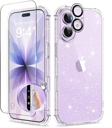BERFY for iPhone 17 Case for Women, Clear Glitter Shockproof Protective Case, Anti-Yellowing, with Screen Protector & Camera Lens Protector 6.3", Sparkle Clear - Image 1