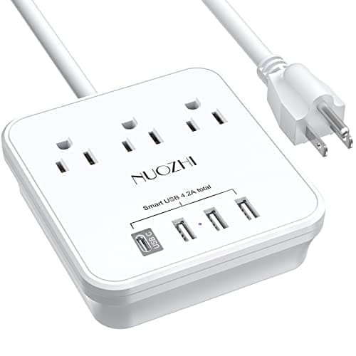 Cruise Essentials, NUOZHI 6 Ft Power Strip with 3 Outlets and 4 USB Ports(1 USB C), Non Surge Protector for Cruise Ship, Travel, Home Office, ETL Listed, White - Image 1