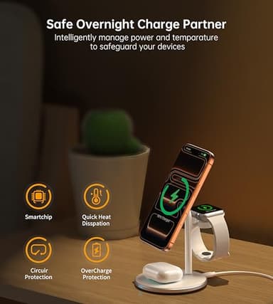 XooFly 3 in 1 Wireless Charging Station for Apple Devices, 15W Fast Wireless Mag-Safe Charger Stand with 20W Adapter for iPhone 17 16 15 14 13 12 Pro Max/Air/Plus/Pro/Mini,iWatch,AirPods (White) - Image 5