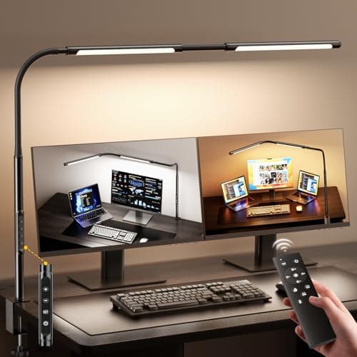 LED Desk Lamp for Home Office, Eye-Caring Desk Light with Adjustable Gooseneck, Dual Screen Computer Monitor Light with Stepless Dimming, Stepless Color Temp, Memory Function for Study, Workbench - Image 1