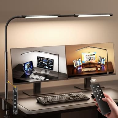LED Desk Lamp for Home Office, Eye-Caring Desk Light with Adjustable Gooseneck, Dual Screen Computer Monitor Light with Stepless Dimming, Stepless Color Temp, Memory Function for Study, Workbench - Image 1