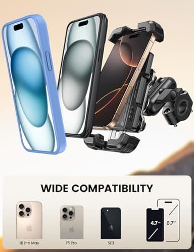Lamicall Motorcycle Phone Mount Holder - [Metal Extension Arm] [Dual Vibration Dampener] Motorcycle Cell Phone Mount, Bike Bicycle Handlebar Phone Clamp, for iPhone 16/15/ 14 Pro Max, 4.7-6.7" Phones - Image 6