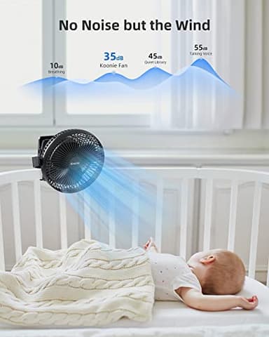 Koonie 10000mAh Clip on Fan Rechargeable, 8-Inch Battery Operated Desk Fan, USB Fan, 4 Speeds, Strong Airflow, Sturdy Clamp for Golf Cart Office Desk Outdoor Travel Camping Tent Gym Treadmill,Black - Image 5