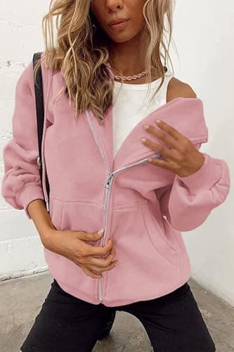 PRETTYGARDEN Women's 2025 Zip Up Y2K Hoodies Casual Long Sleeve Sweatshirts Fall Winter Track Jackets with Pockets (Pink,Large) - Image 4