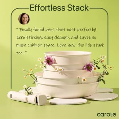 CAROTE Ceramic Cookware Sets, Pots and Pans Set Non Stick Non Toxic, Induction Cookware, kitchen cookware sets, Pots Set for Healthy Coooking 15PCS, White - Image 6