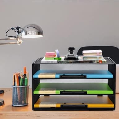 COSYAWN 3 Tier Mesh Desk Paper Tray Organizer, File Organization for Letter Document, Desktop Mail Storage Holder for Office Home School, Black, 2 Pack - Image 6