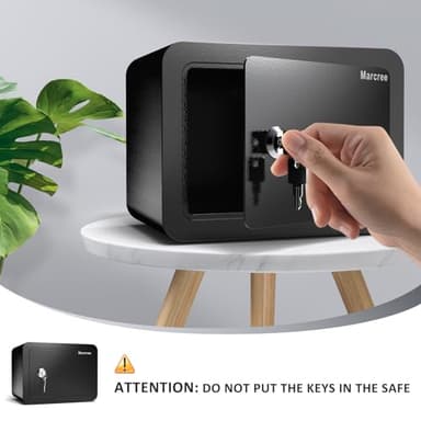 Marcree 0.23 Cub Safe, Small Safe Box with Key, Mini Home Safes for Money, Coin and Cash, Security Safes for Kids, Lock Box for Personal Items, Black, 6.69 x 9.06 x 6.69 Inches - Image 4