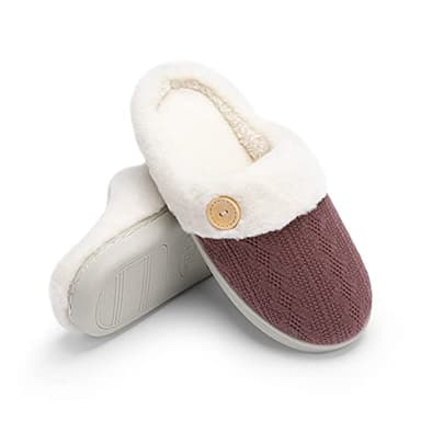 Chantomoo Womens Slipper Warm Comfy Memory Foam House Slippers Knitted Shoes Faux Fur Lined Anti-Skid Rubber Sole Bedroom Cozy Indoor Outdoor Slippers Purple Size 11 12 10.5 - Image 6
