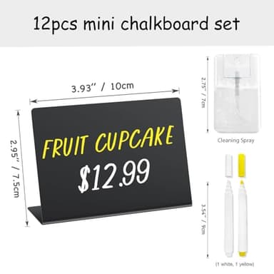 PigPotParty 12 Pcs Food Labels for Party Buffet w/Cleaning Spray, 4"x3" Mini Chalkboard Signs for Food Display, Table Place Cards - Name Tags- Small Chalk Board Signs, w/ 2 Markers - Image 3